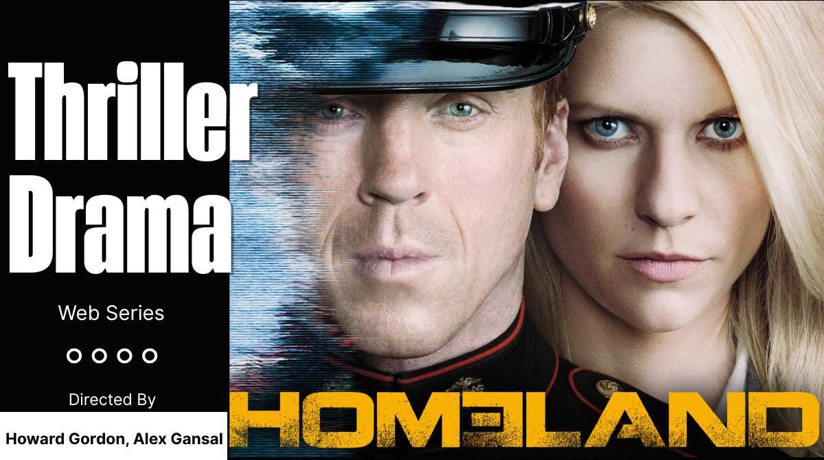 Homeland thriller drama web series poster featuring a split-face effect of a uniformed officer and a serious woman with intense expressions